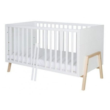 Lit bébé 70x140 cm hêtre massif clair et blanc Holly Nature L 150 x H 86 x P 77 cm