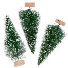 Sapins verts avec neige - 7 cm 3 cps