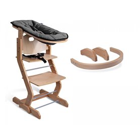 Chaise haute avec attache bébé et barreau de securité bois naturel