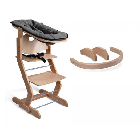 Chaise haute avec attache bébé et barreau de securité bois naturel