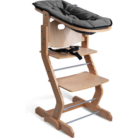 Chaise haute en bois naturel avec attache bébé