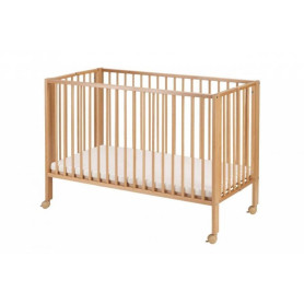 Lit bébé à barreaux pliable 60x120 cm en hêtre massif naturel