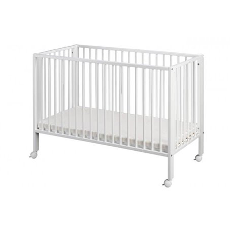 Lit bébé à barreaux pliable 60x120 cm en hêtre massif blanc