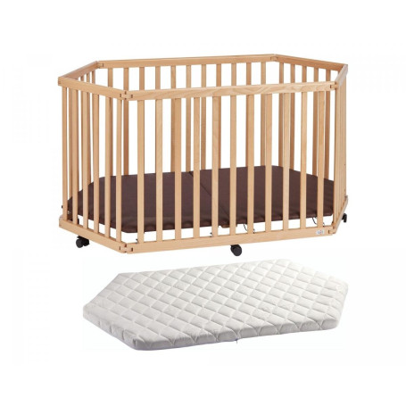 Parc Playpen bois naturel avec matelas