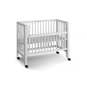 Lit bébé à barreaux cododo Maxi Boxspring en hêtre massif blanc 50x90 cm