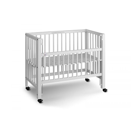 Lit bébé à barreaux cododo Maxi Boxspring en hêtre massif blanc 50x90 cm