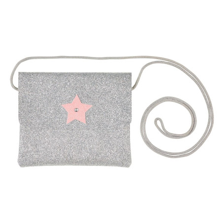 Sac bandouillere glitter argent et rose