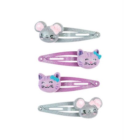 Barettes Chat et Souris lilas­ et gris