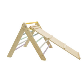 Triangle Arc en Ciel Montessori Pikler + planche 2en1 Prisme bois verni