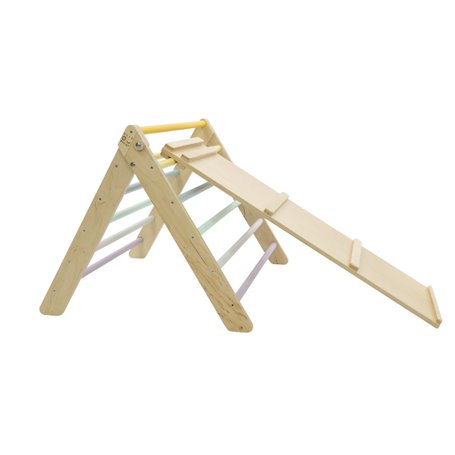 Triangle Arc en Ciel Montessori Pikler + planche 2en1 Prisme bois verni