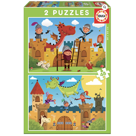 2 puzzles 48 pieces chevaliers et dragons