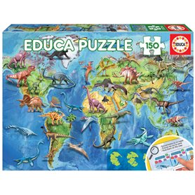 Puzzle 150 pcs - Mappemonde dinosaures