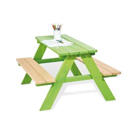 Table en bois 4 places avec bancs Nicky vert