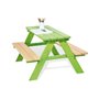 Table en bois 4 places avec bancs Nicky vert