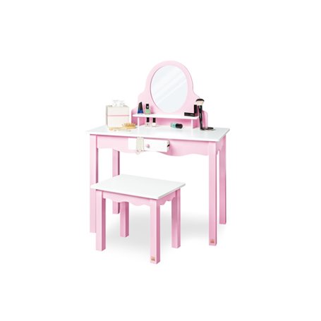 Coiffeuse pour enfants Jasmin avec tabouret Laqué MDF rose et laqué blanc