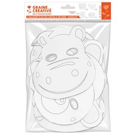 Sachet de 6 masques plats carton - petits animaux