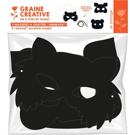 Sachet de 3 masques à gratter animaux