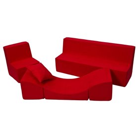 Ensemble de meubles enfant: fauteuil+canapé+ chaise longue rouge