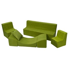 Ensemble de meubles chambre enfant: 2xfauteuil+canapé+pouf vert