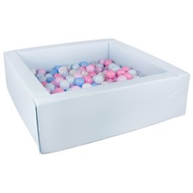 Piscine à balles carrée avec 200 balles - bleu p/blanc transparent bleu clair rose clair