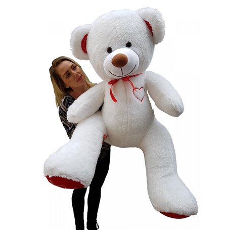 Nounours en peluche énorme Teddy Bear 75+85 blanc-rouge-b