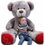 Nounours en peluche énorme Teddy Bear 75+85 gris-rouge