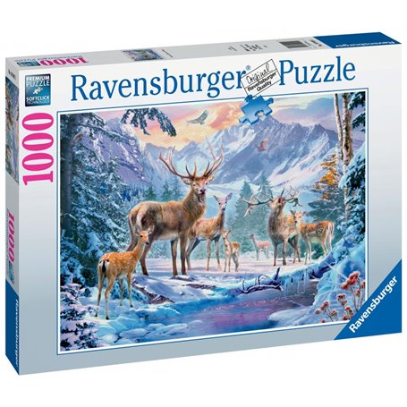 Puzzle 1000 p - chevreuils et cerfs en hiver