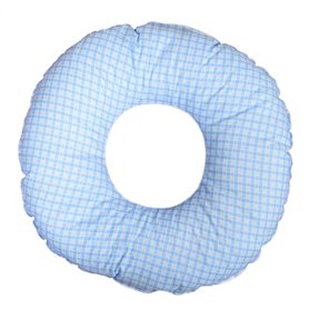 Coussin rond post natal bleu à carreaux