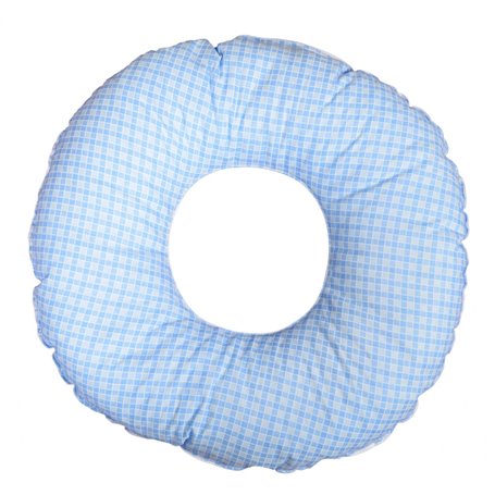 Coussin rond post natal bleu à carreaux