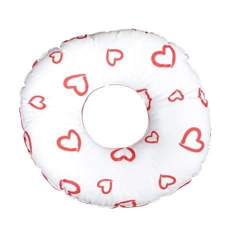 Coussin rond post natal - coeurs rouges sur fond blanc - rouge