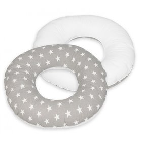 Coussin rond post natal étoiles blanches sur fond gris  blanc