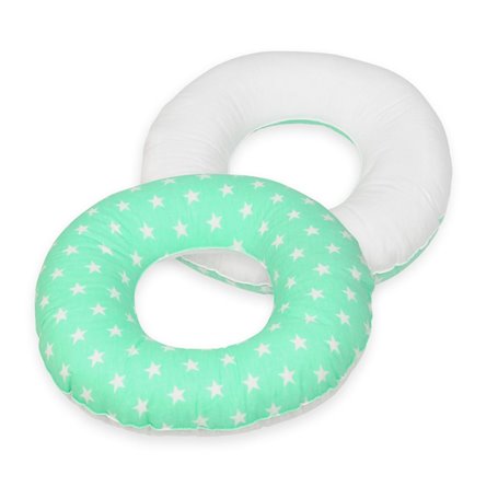 Coussin rond post natal etoiles blanches sur fond bleu menthe  blanc