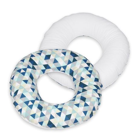 Coussin rond post natal triangles bleus  blanc