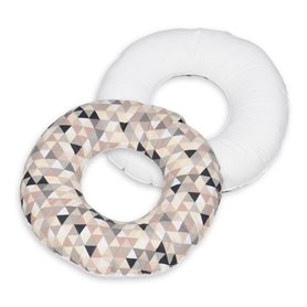 Coussin rond post natal triangles beiges  blanc