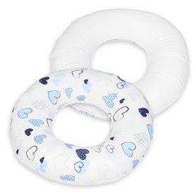 Coussin rond post natal Coeurs bleus  blanc