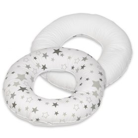 Coussin rond post natal Etoiles grises et blanches sur fond blanc  blanc