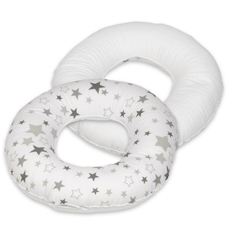 Coussin rond post natal Etoiles grises et blanches sur fond blanc  blanc