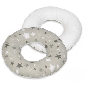 Coussin rond post natal Etoiles girses et blanches sur fond gris  blanc