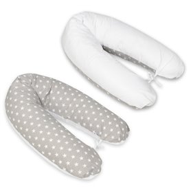 Coussin maternité pre/post natal usages multiples étoiles blanches sur fond gris  blanc