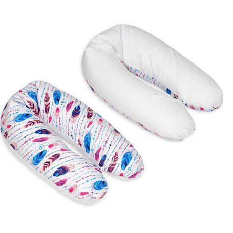 Coussin maternité pre/post natal usages multiples plumes multicolores  blanc