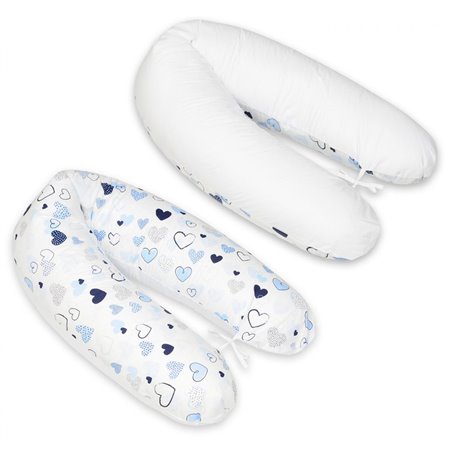 Coussin maternité pre/post natal usages multiples Coeurs bleus  blanc