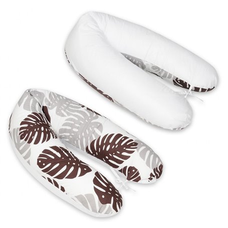 Coussin maternité pre/post natal usages multiples Feuilles grises et marrons  blanc