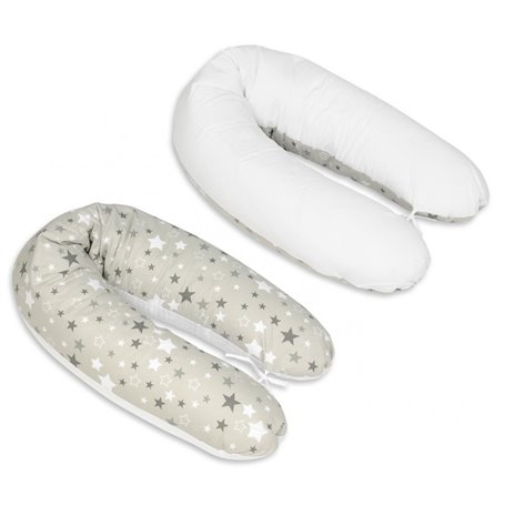 Coussin maternité pre/post natal usages multiples Etoiles girses et blanches sur fond gris  blanc