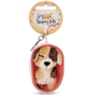 PELUCHE PORTE-CLES 8 CM - CHIEN BICOLORE BEIGE MARRON ENDORMI