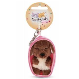PELUCHE PORTE-CLES 8 CM - CHIEN MARRON ENDORMI