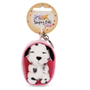 PELUCHE PORTE-CLES 8 CM - CHIEN TACHETE NOIR ET BLANC ENDORMI