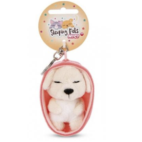 PELUCHE PORTE-CLES 8 CM - CHIEN BEIGE ENDORMI