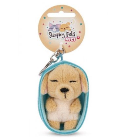 PELUCHE PORTE-CLES 8 CM - CHIEN CARAMEL ENDORMI