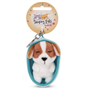 PELUCHE PORTE-CLES 8 CM - CHIEN TACHETE MARRON ENDORMI