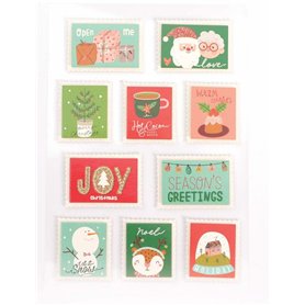 10 stickers timbres Noel effet 3D glitter